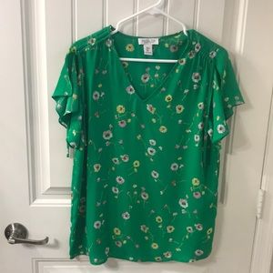 Rachel Zoe green floral split sleeve blouse